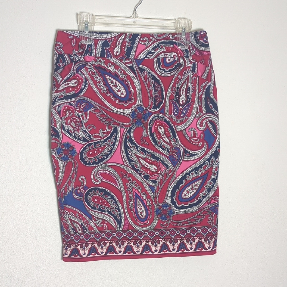 Womens Pencil Skirt Red Blue Paisley Floral Coquette Business‎ Casual Size 10